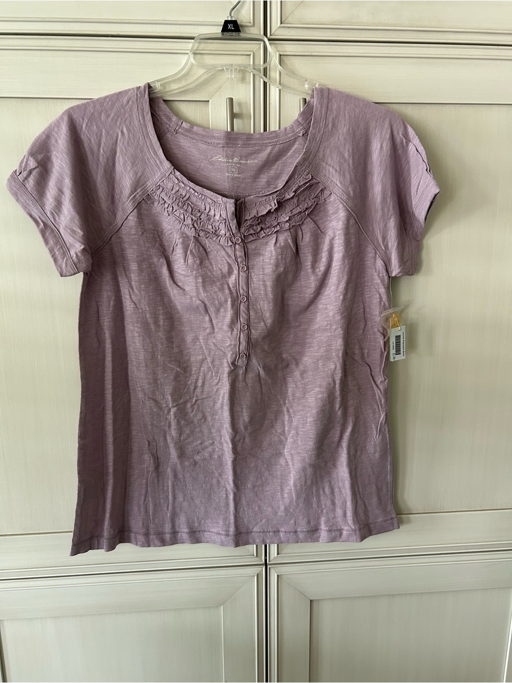Eddie Bauer Light Lavender Short Sleeve Ruffle Henley